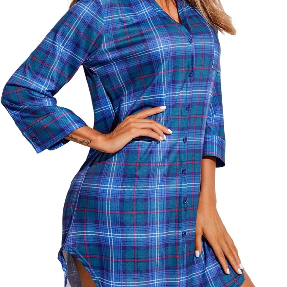 Blue Plaid Women's Sleep Shirt